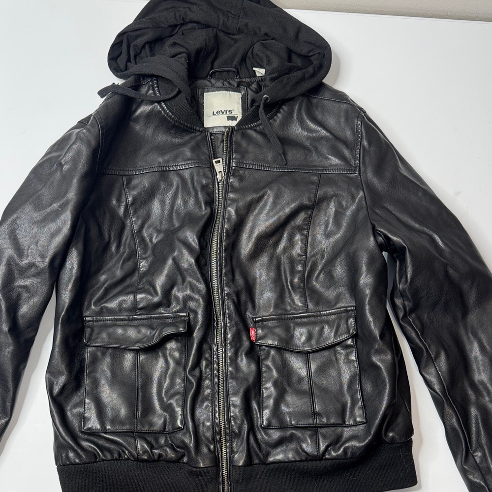 Levi's Black Hooded Leather Jacket
